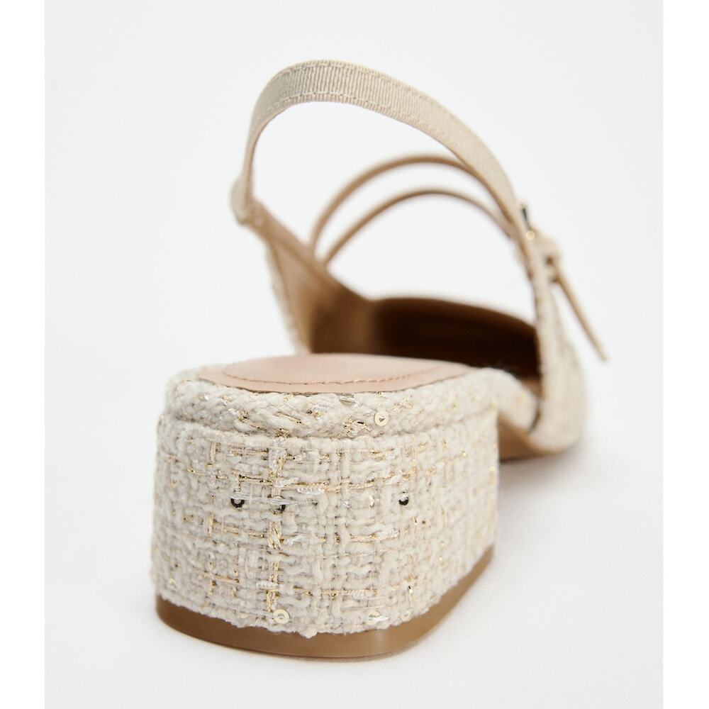 Zara NWT Cream Tweed Mary Jane Slingback Block Heels 7.5 - Picture 13 of 14